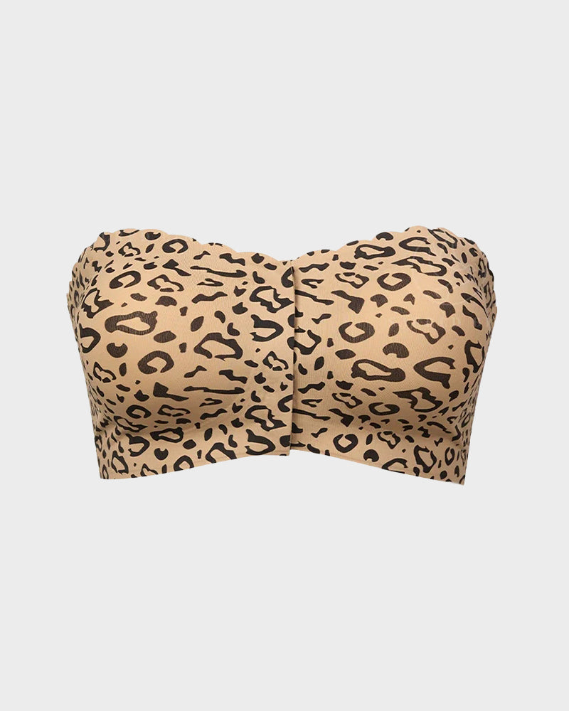 Leopard-Print Bandeau-BH mit Frontverschluss