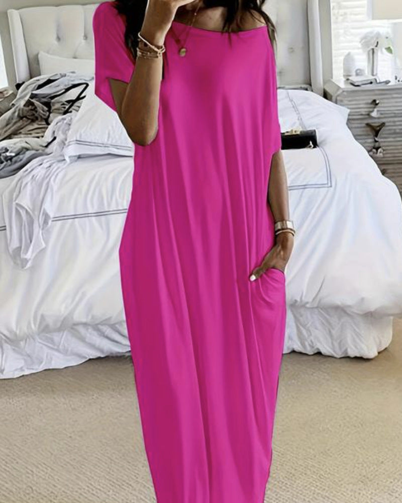 Langes Off-Shoulder-Homewear-Kleid mit Fledermausärmeln