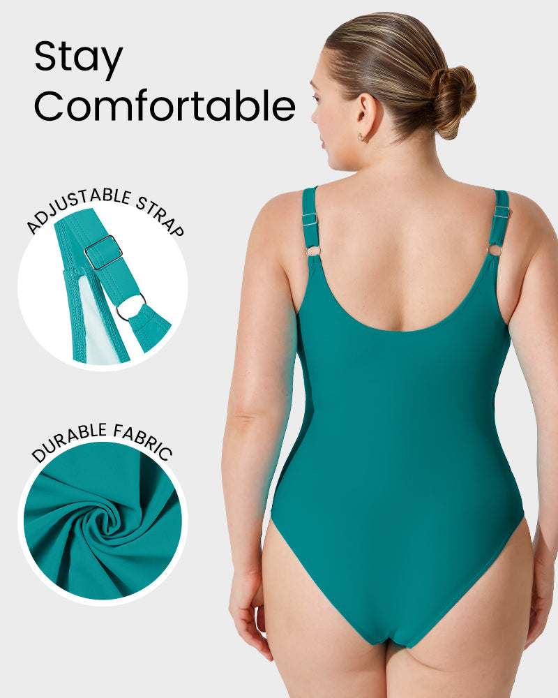 Deep V Cross-Over Ruched One-Piece Swimsuit