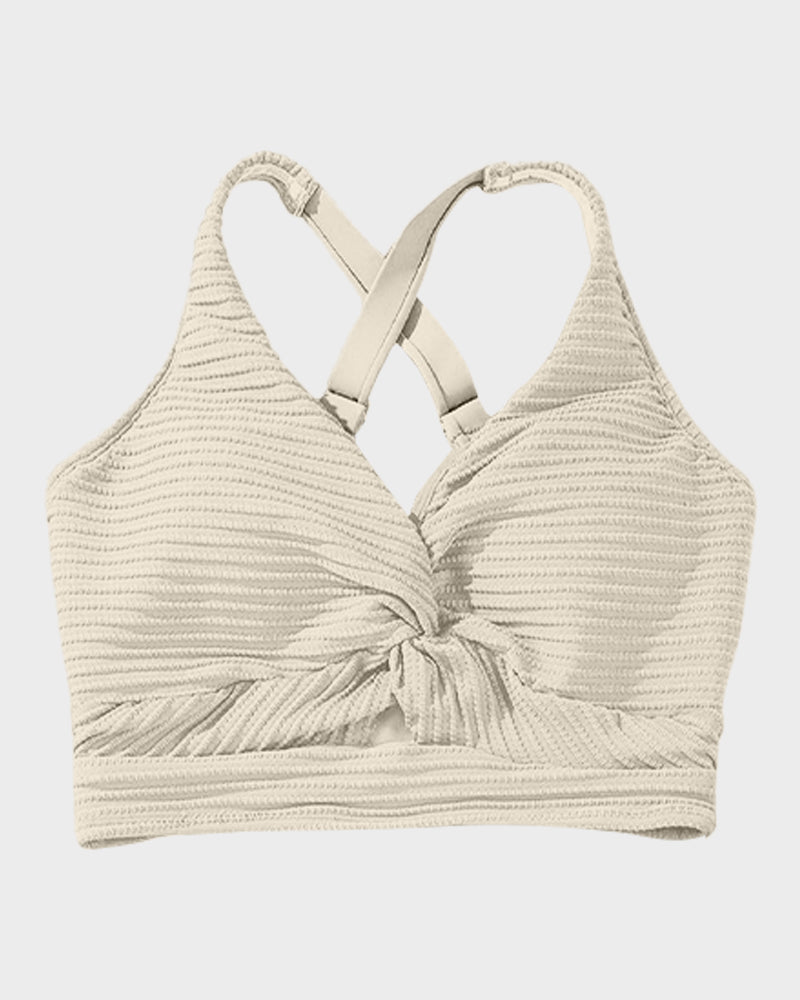 Texturierter High-Waist-Bikini mit Knotendetail vorne