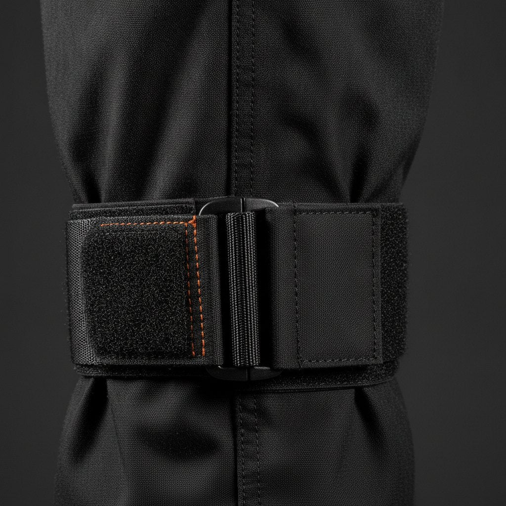 Velcro adjustment at waist knee and ankle