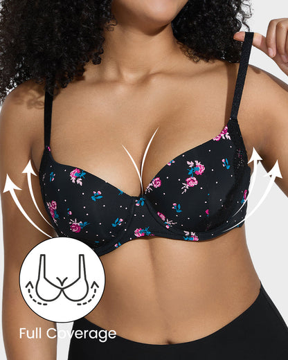 V-Neck Lace-Trim Full-Coverage Push-Up Bra