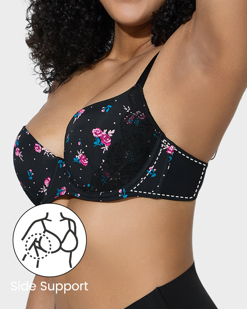 V-Neck Lace-Trim Full-Coverage Push-Up Bra