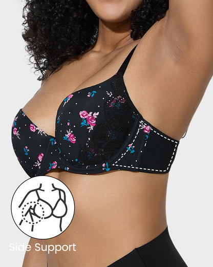 V-Neck Lace-Trim Full-Coverage Push-Up Bra
