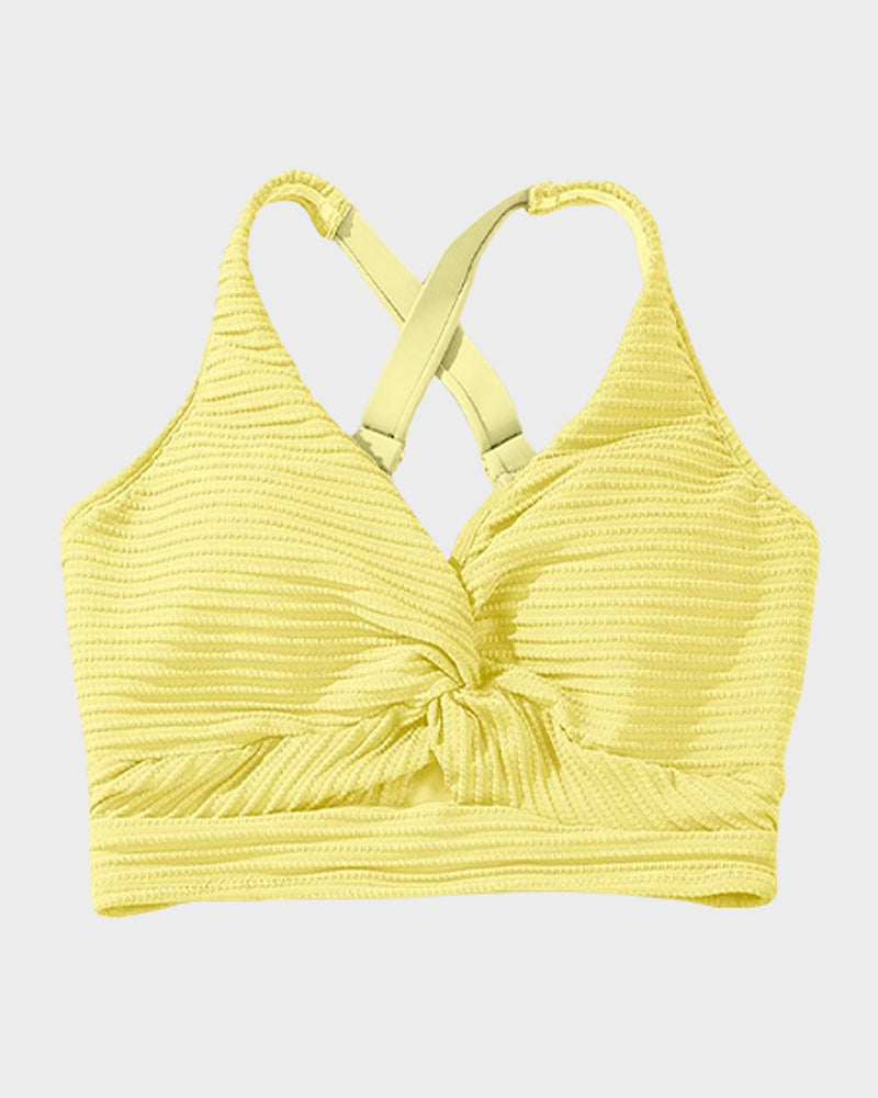 Texturierter High-Waist-Bikini mit Knotendetail vorne