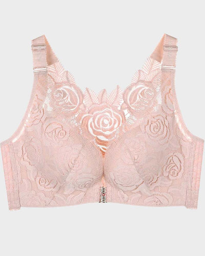 Rose Embroidery Front-Closure Bra