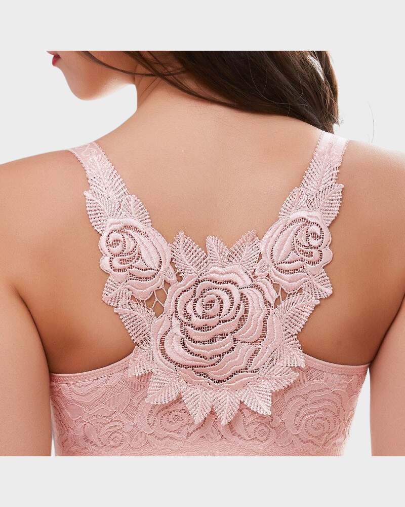 Rose Embroidery Front-Closure Bra
