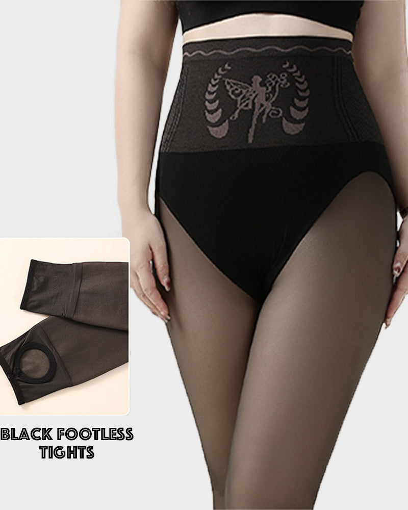 High-Waisted Fleece-Lined Sheer Black Tights