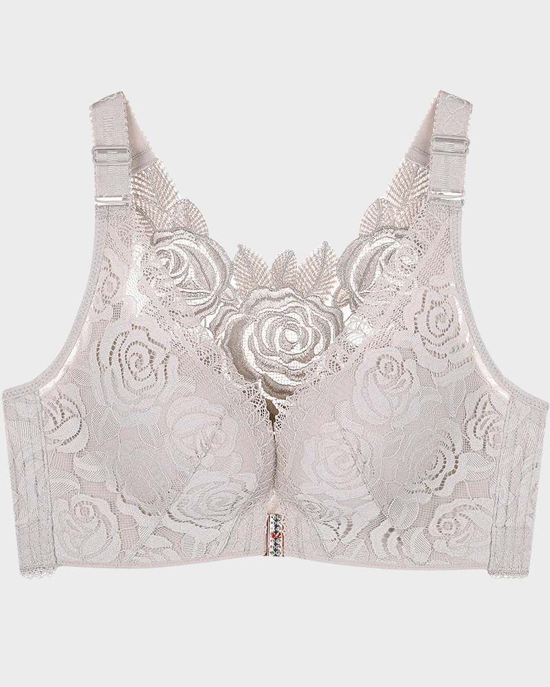 Rose Embroidery Front-Closure Bra