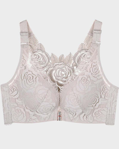 Rose Embroidery Front-Closure Bra