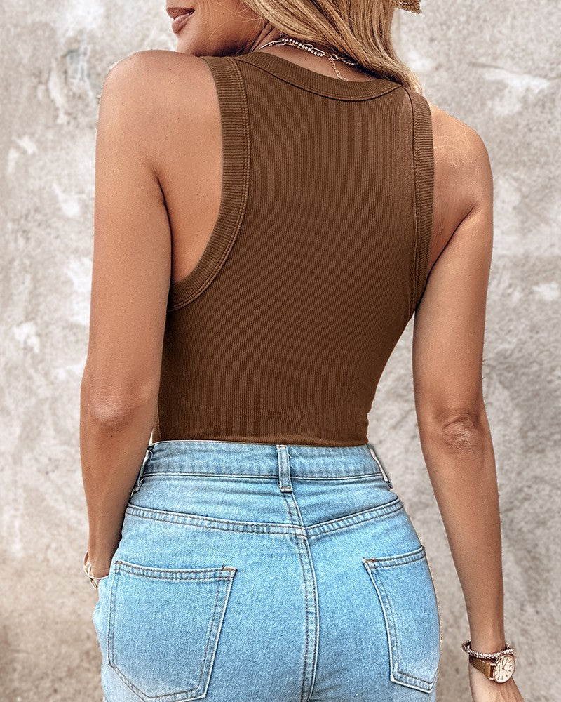 Tanktop mit integriertem BH, Rundhalsausschnitt, gerippt
