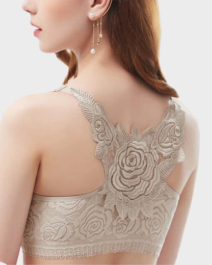 Rose Embroidery Front-Closure Bra