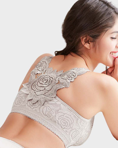 Rose Embroidery Front-Closure Bra