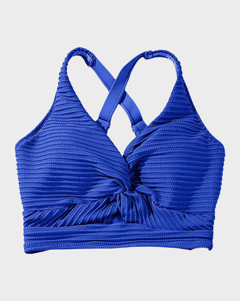 Texturierter High-Waist-Bikini mit Knotendetail vorne