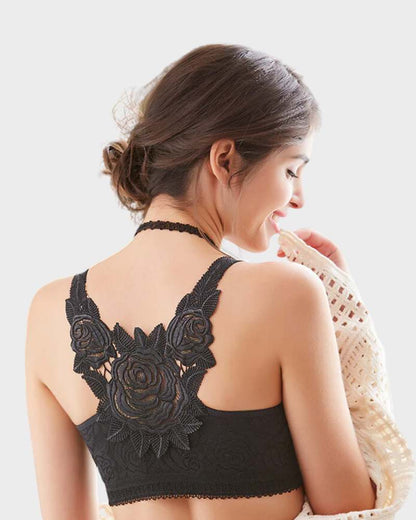 Rose Embroidery Front-Closure Bra