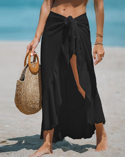 Ruffle Sarong Cover-Up Self-Tie Wrap Skirt