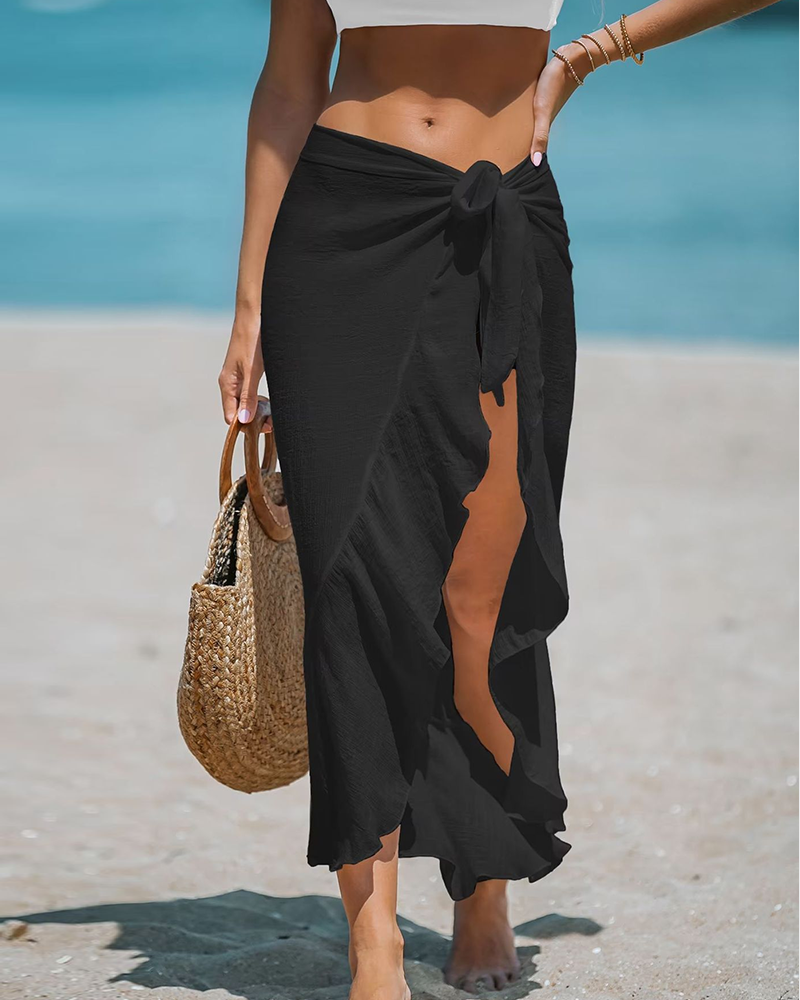 Ruffle Sarong Cover-Up Self-Tie Wrap Skirt