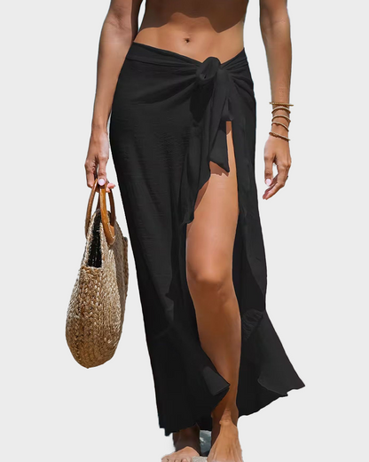 Ruffle Sarong Cover-Up Self-Tie Wrap Skirt