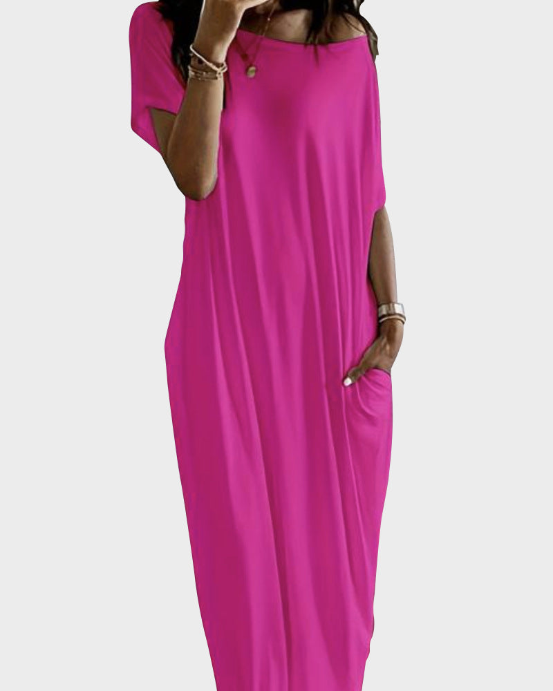 Off-Shoulder Loungewear Maxi Dress with Batwing Sleeves