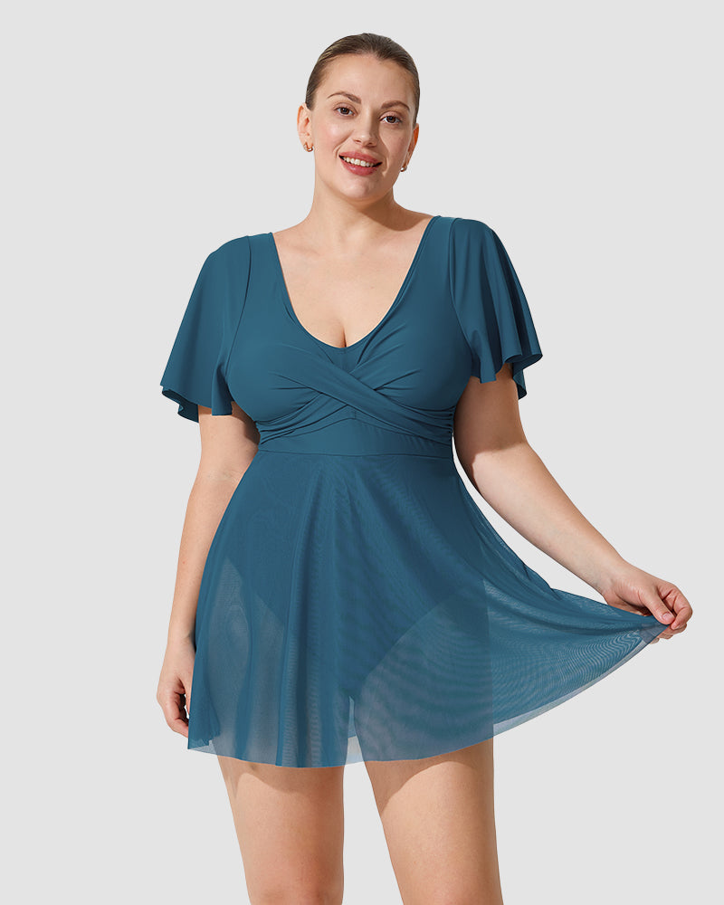 Plus Size Full-Coverage Ruffle Swim Dress