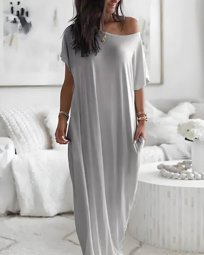 Off-Shoulder Loungewear Maxi Dress with Batwing Sleeves