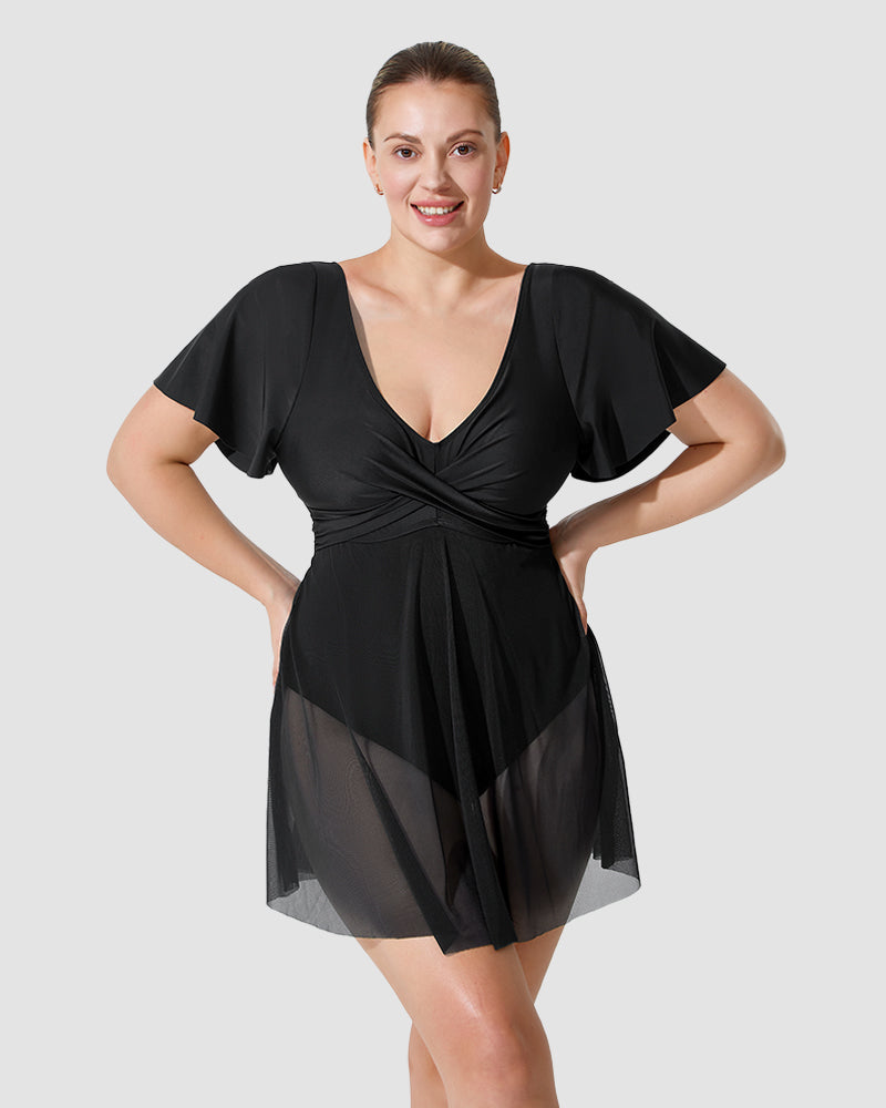Plus Size Full-Coverage Ruffle Swim Dress