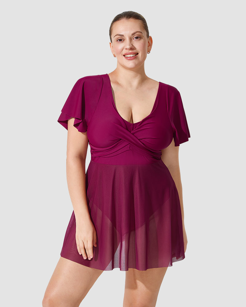 Plus Size Full-Coverage Ruffle Swim Dress