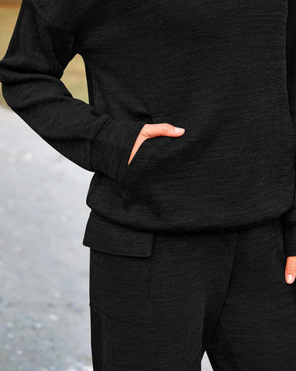 2-Piece Knit Hoodie & Wide-Leg Pants Outfit