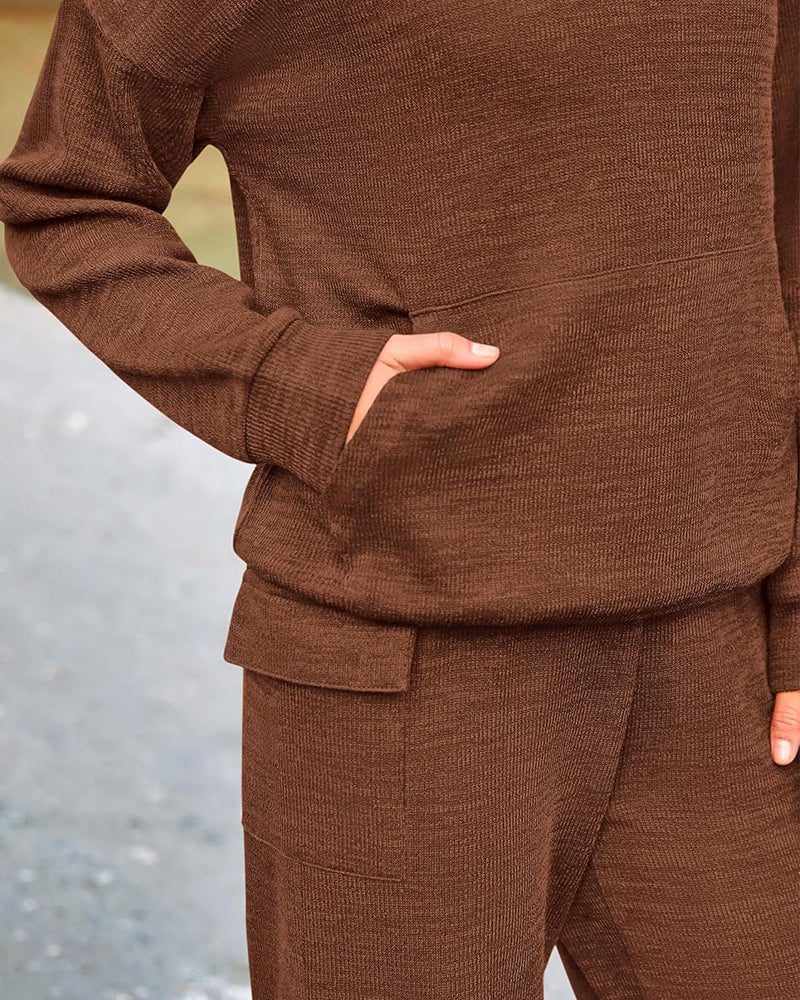 2-Piece Knit Hoodie & Wide-Leg Pants Outfit
