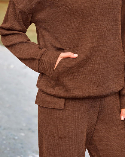2-Piece Knit Hoodie & Wide-Leg Pants Outfit