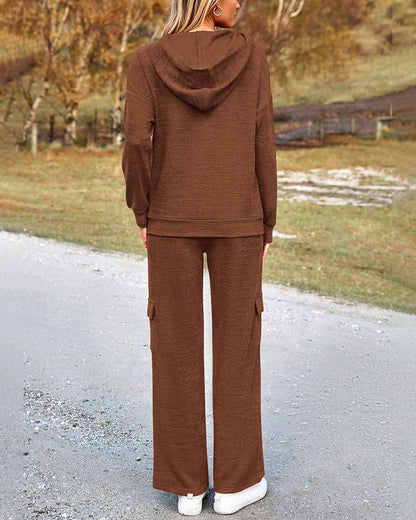 2-Piece Knit Hoodie & Wide-Leg Pants Outfit