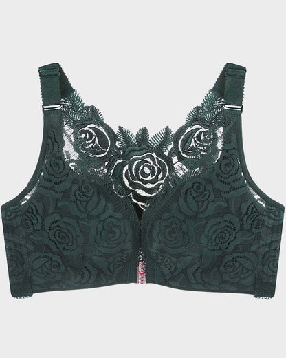 Rose Embroidery Front-Closure Bra