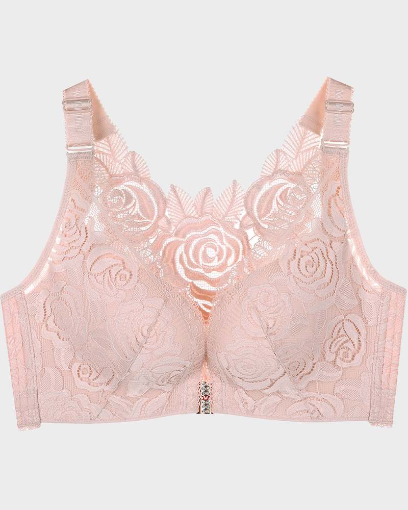Rose Embroidery Front-Closure Bra