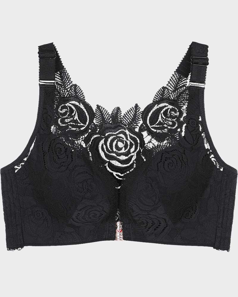 Rose Embroidery Front-Closure Bra