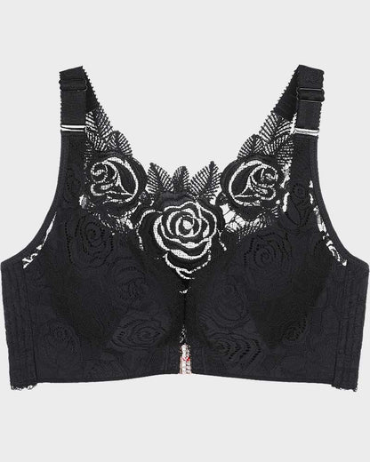 Rose Embroidery Front-Closure Bra