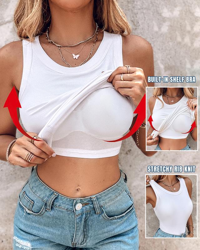 Tanktop mit integriertem BH, Rundhalsausschnitt, gerippt