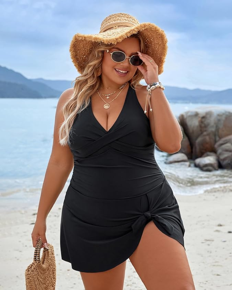 Plus-Size One-Piece Shaping Swim Dress