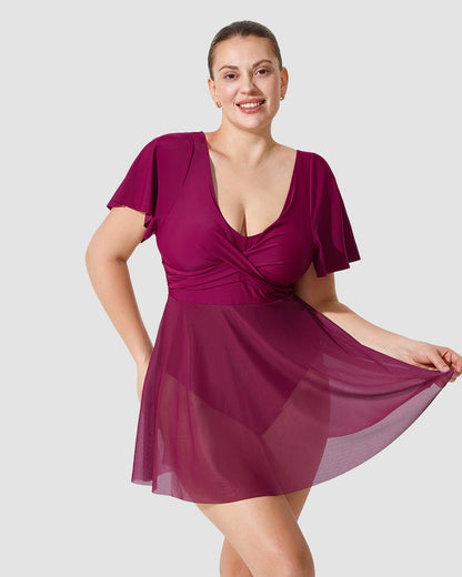 Plus Size Full-Coverage Ruffle Swim Dress