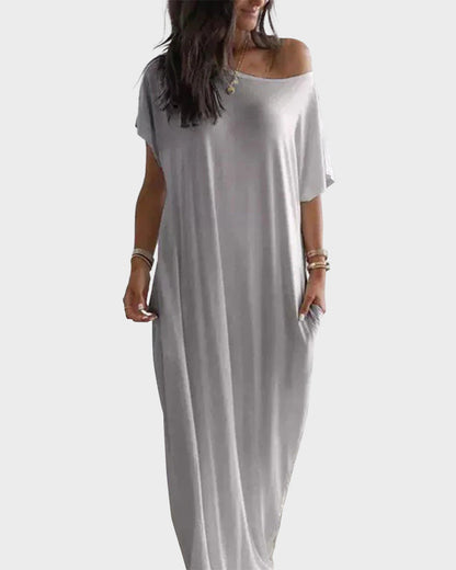 Off-Shoulder Loungewear Maxi Dress with Batwing Sleeves