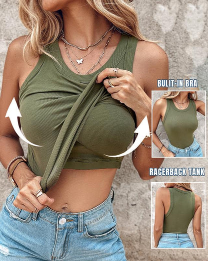 Tanktop mit integriertem BH, Rundhalsausschnitt, gerippt