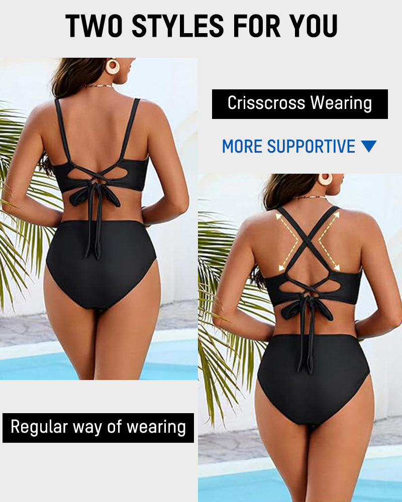 Ensemble Maillot 3 Pièces Jupe Taille Haute Motif Floral