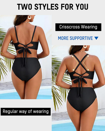 Ensemble Maillot 3 Pièces Jupe Taille Haute Motif Floral