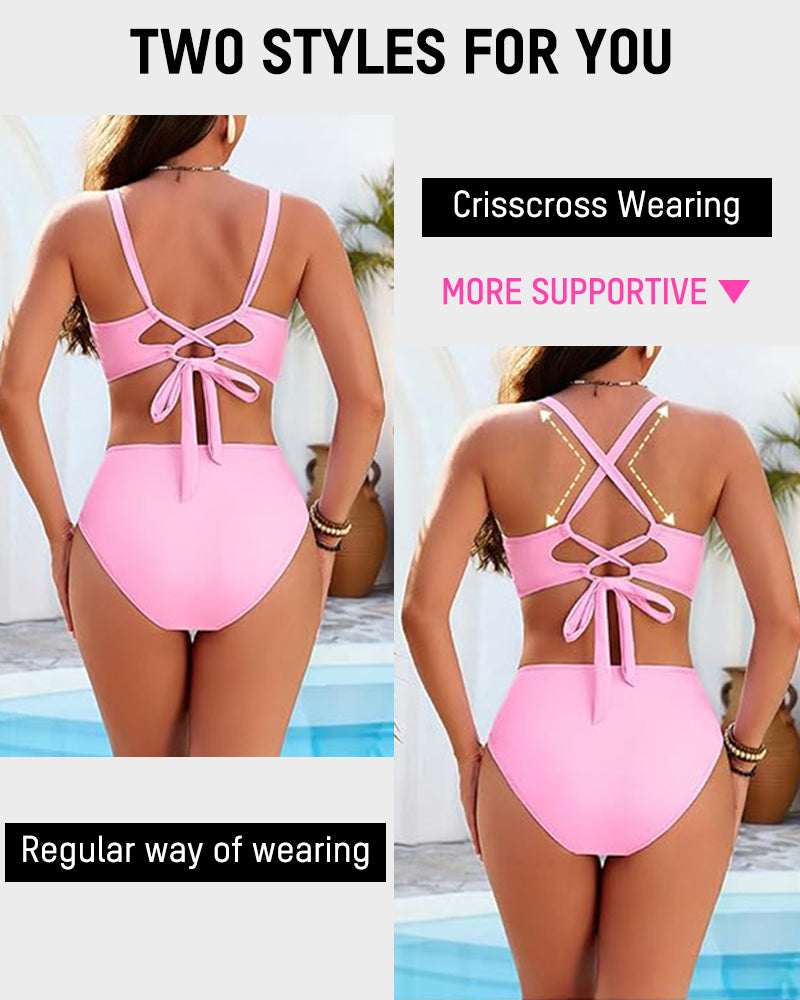 Ensemble Maillot 3 Pièces Jupe Taille Haute Motif Floral