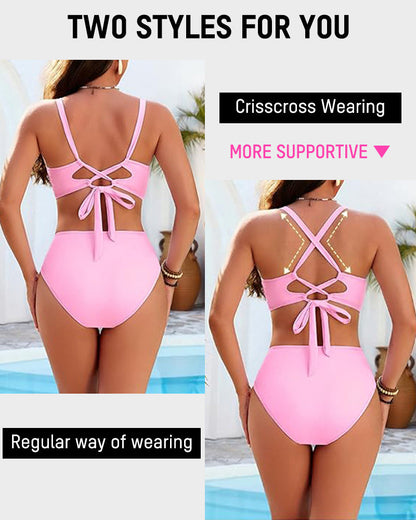 Ensemble Maillot 3 Pièces Jupe Taille Haute Motif Floral
