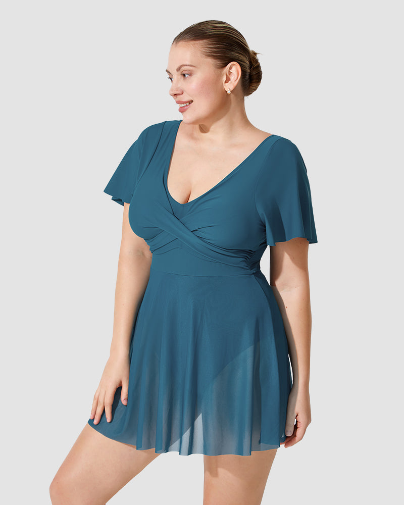 Plus Size Full-Coverage Ruffle Swim Dress