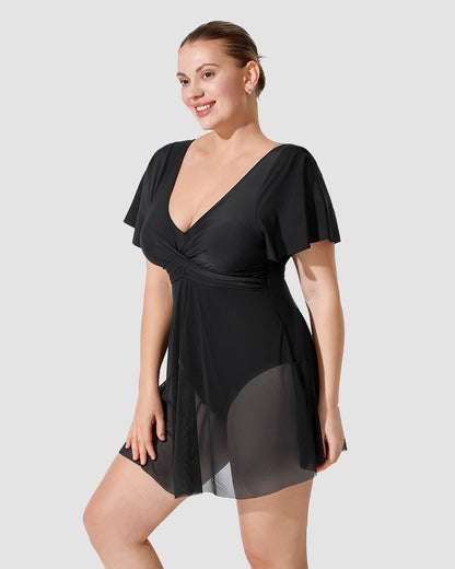 Plus Size Full-Coverage Ruffle Swim Dress