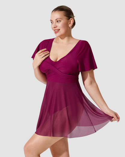 Plus Size Full-Coverage Ruffle Swim Dress