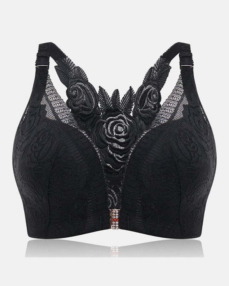 Rose Embroidery Front-Closure Bra