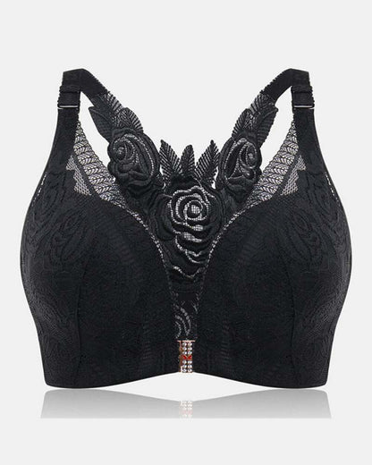 Rose Embroidery Front-Closure Bra
