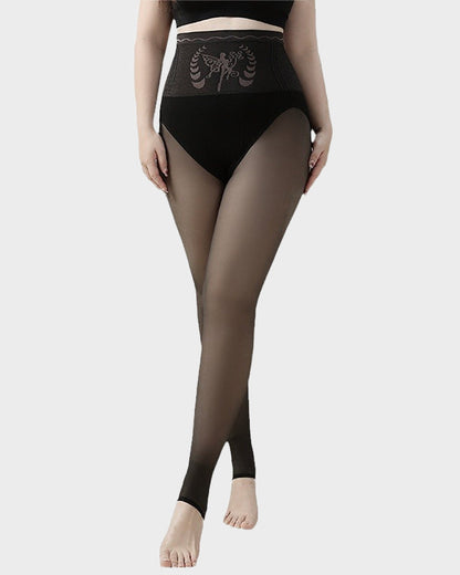 High-Waisted Fleece-Lined Sheer Black Tights